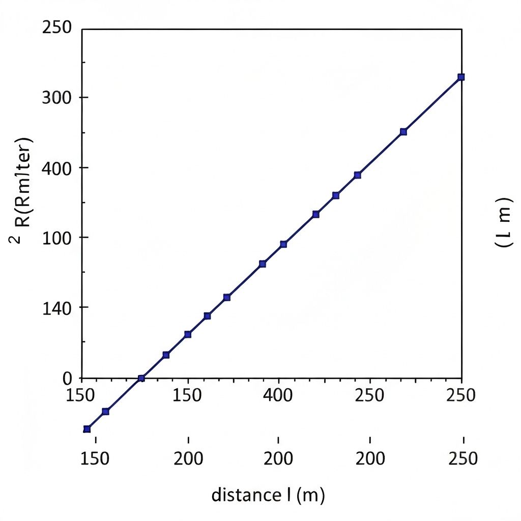 Graph showing linear relationship between square root of ln(R) and distance